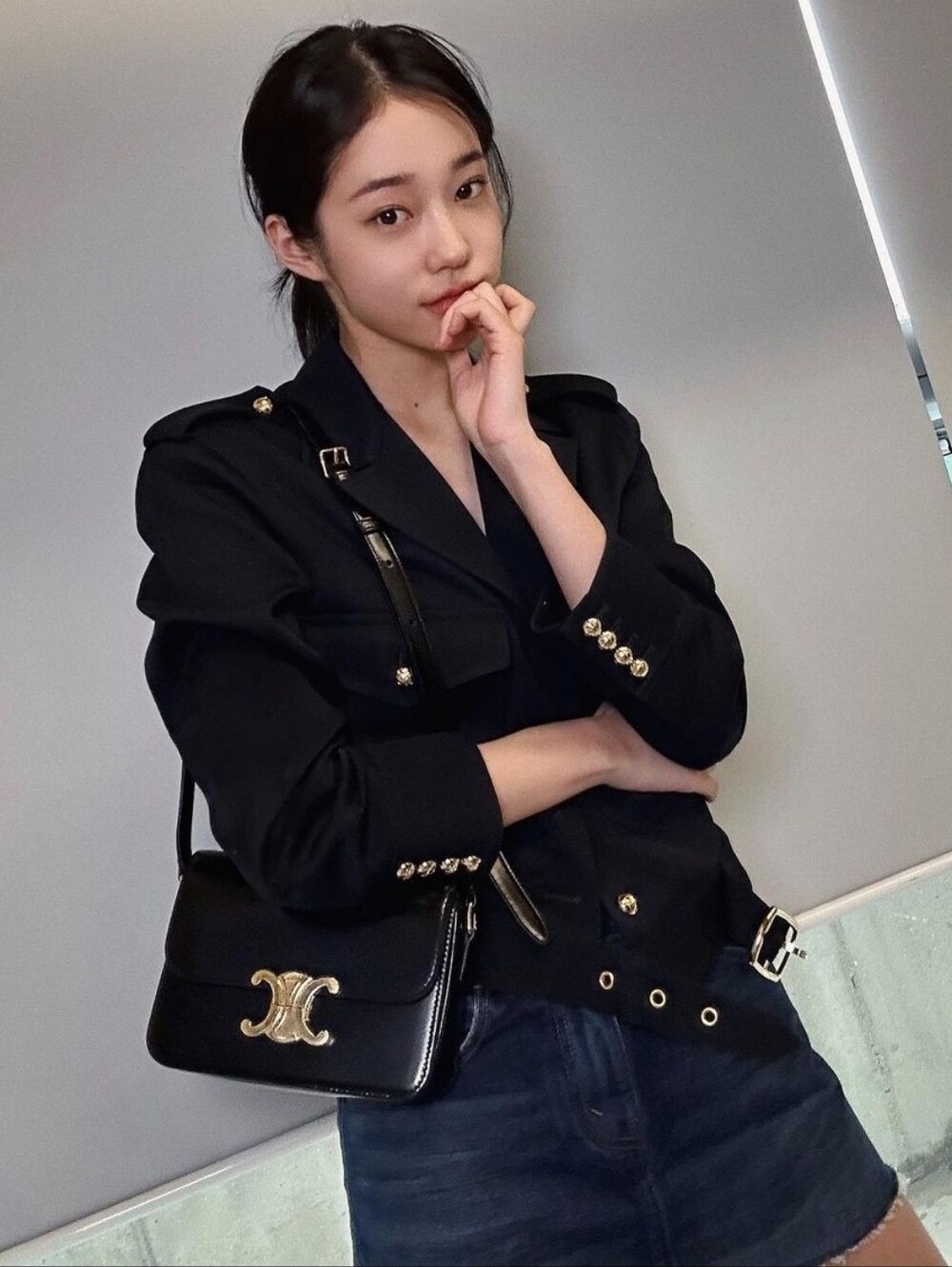New! MSRP $4250 Authentic CELINE TRIOMPHE BAG IN BLACK Shiny Calfskin BLACK - Picture 2 of 16